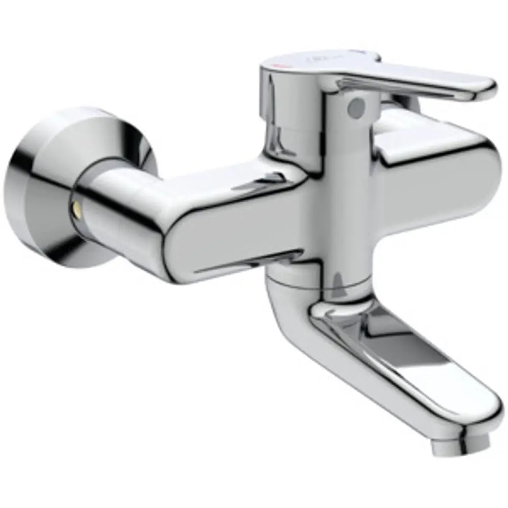 Wandmontierte Armatur aus verchromtem Material von Ideal Standard mit einem einliegenden Griff zur Regulierung des Wasserdurchflusses, geeignet für Standardanschlüsse.